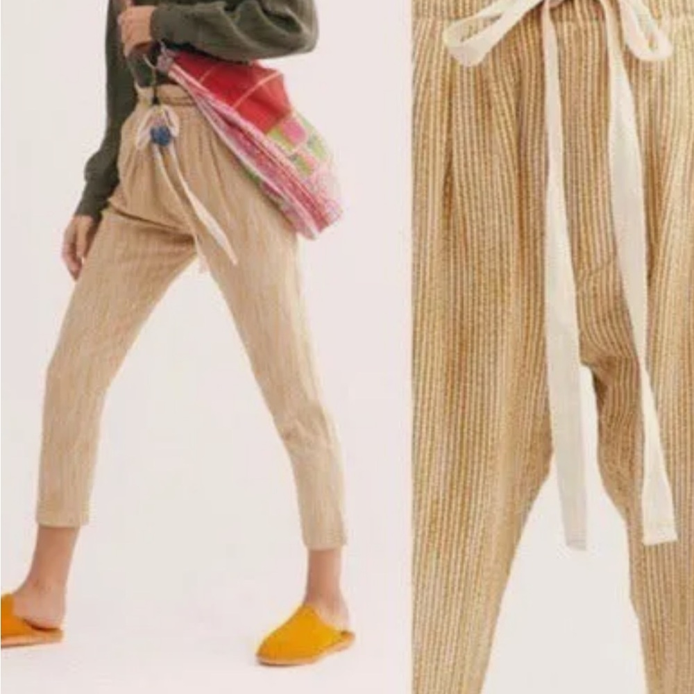 Free People Light at sunrise cropped stripped yellow pants